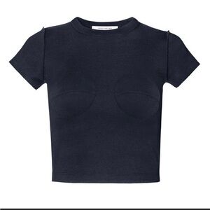 $185 Orseund Iris circle bust crop tee, navy, S